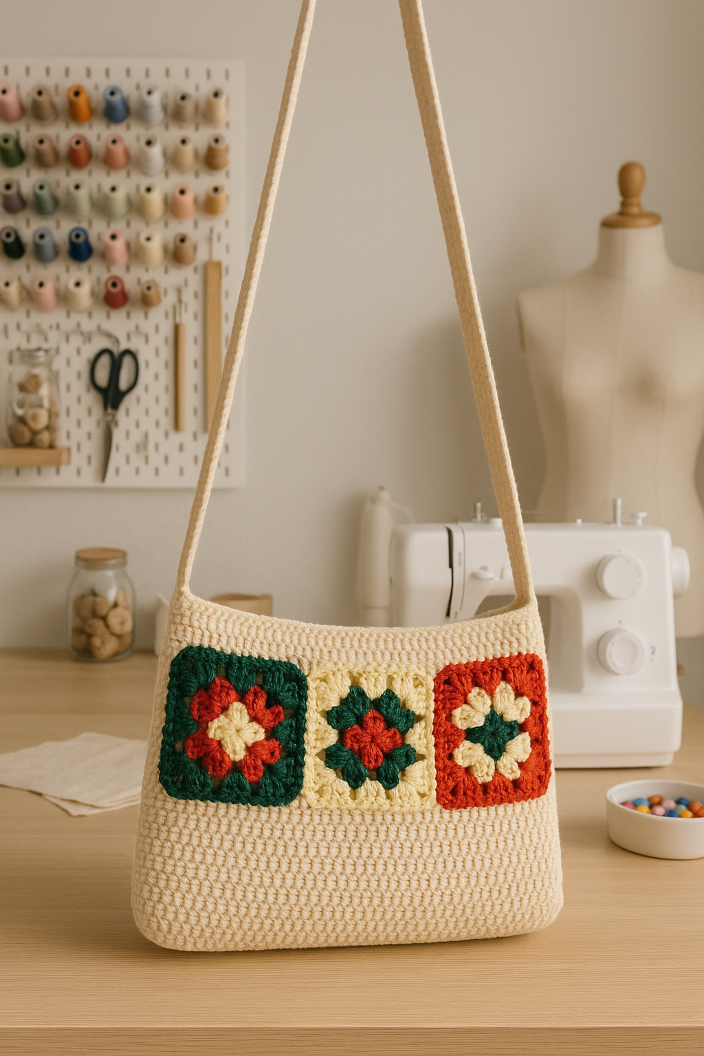 Granny Pop – Χειροποίητη Τσάντα Ώμου από Granny Squares