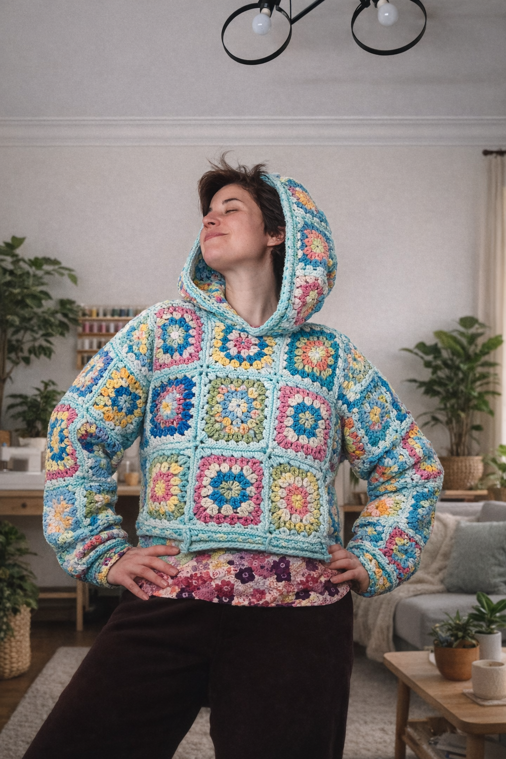 Πλεκτή Ζακέτα με Granny Squares & Κουκούλα – Οδηγίες για Αρχάριους (PDF)